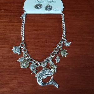 Dolphin sea friends necklace and earrings set
